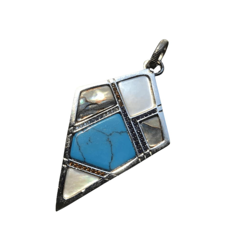 Southwestern hänge i silver med turkos och pärlemor