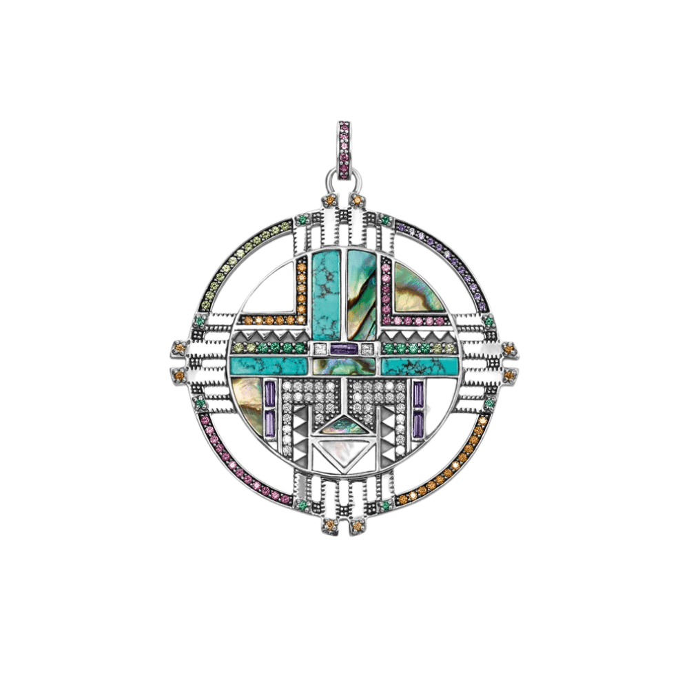 Southwestern solhänge i silver med turkos och pärlemor