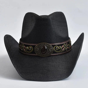 Stråcowboyhatt med Broderad Rem