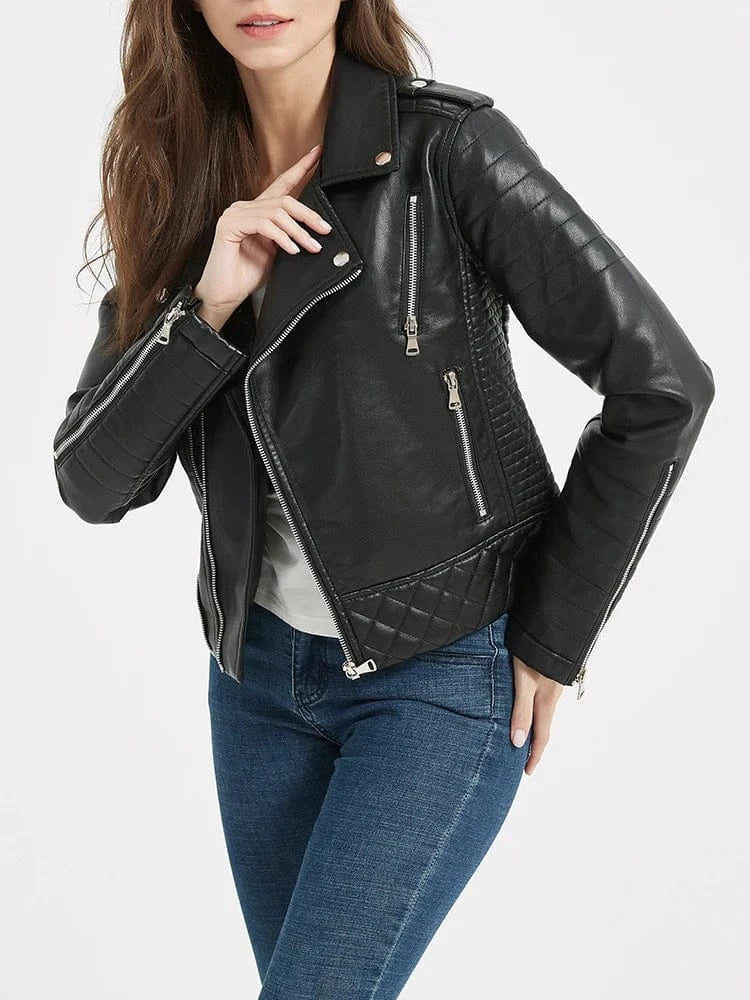 Svart bikerjacka i skinnimitation