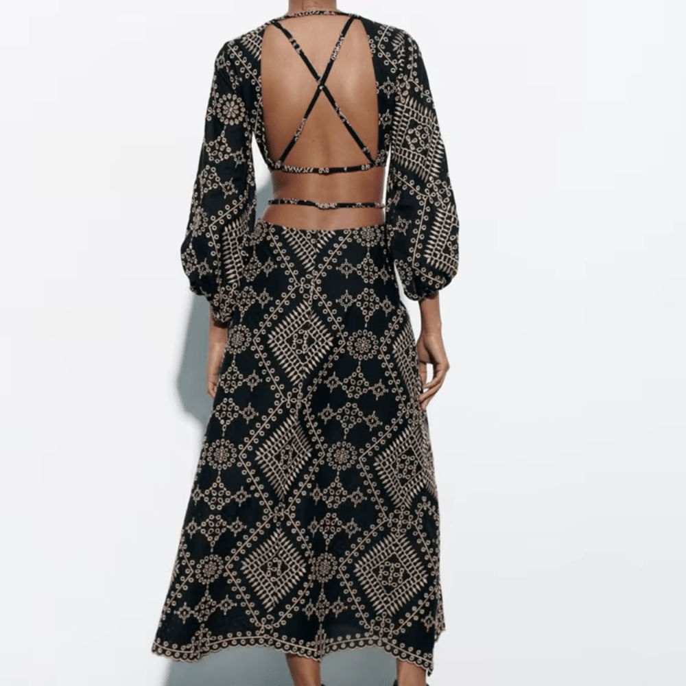 Svart bohemisk maxiklänning