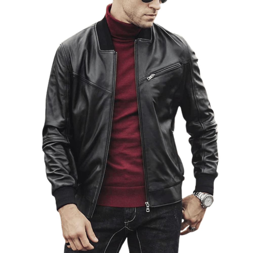 Svart bomber läder jacka herr Svart / XS