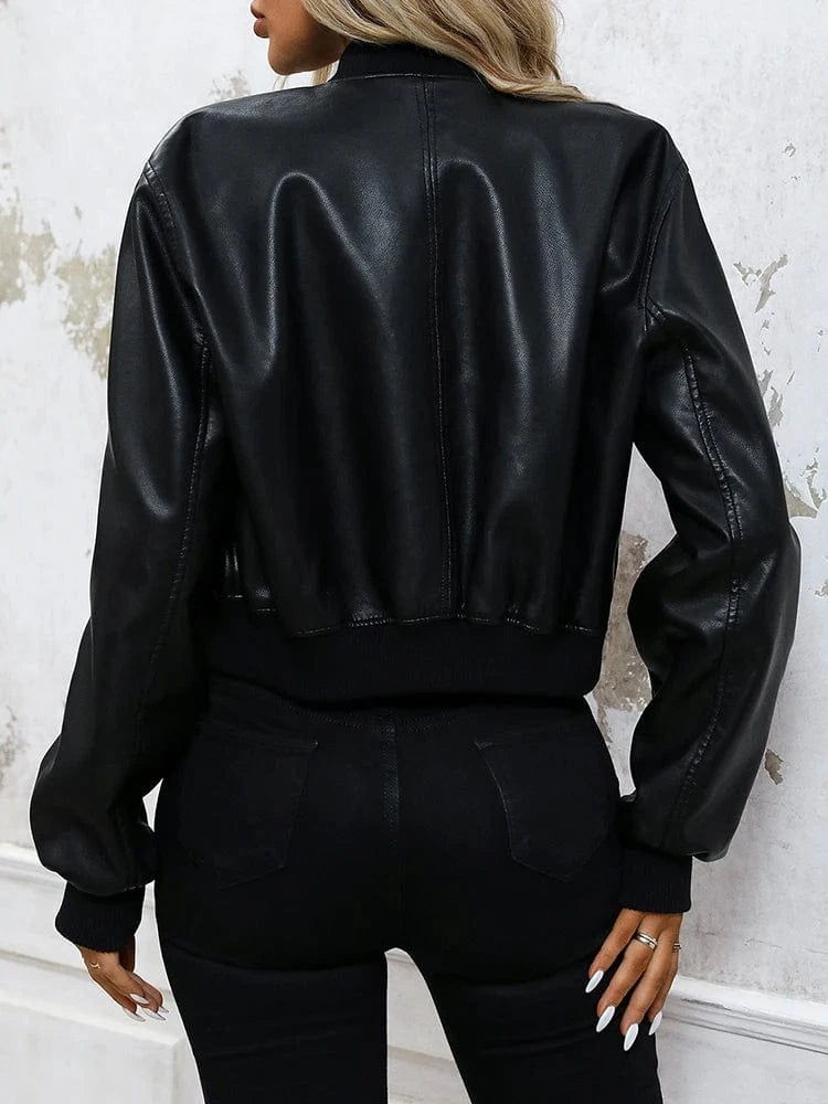 Svart bomberjacka dam i skinnimitation