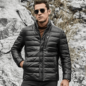 Svart läder dun jacka herr Svart / XS