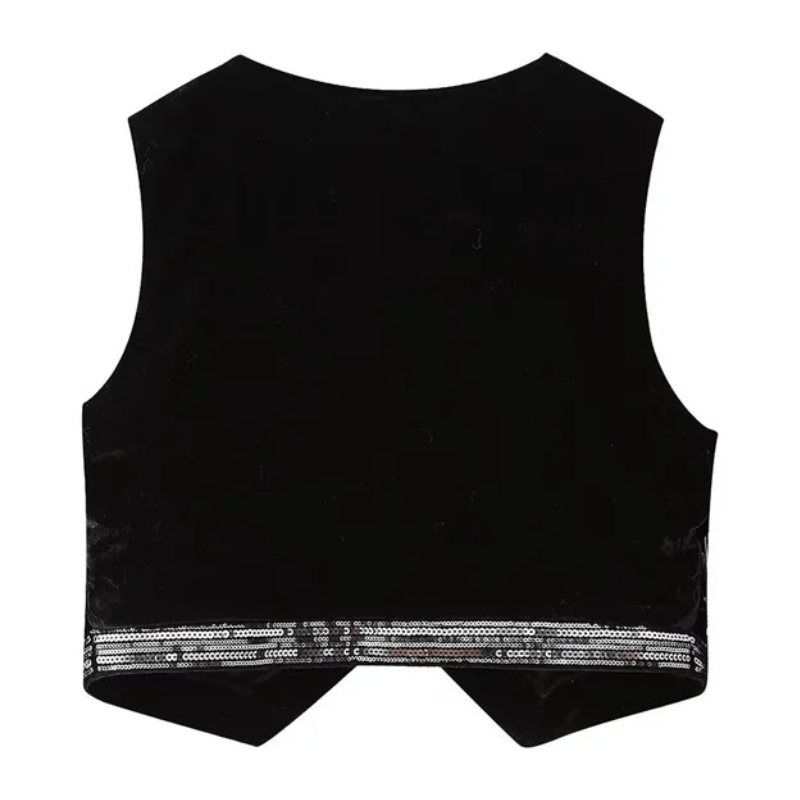 Svart Sammetväst med Paljetter och Fransar