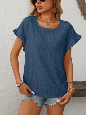 T-shirt blus med volangärmar