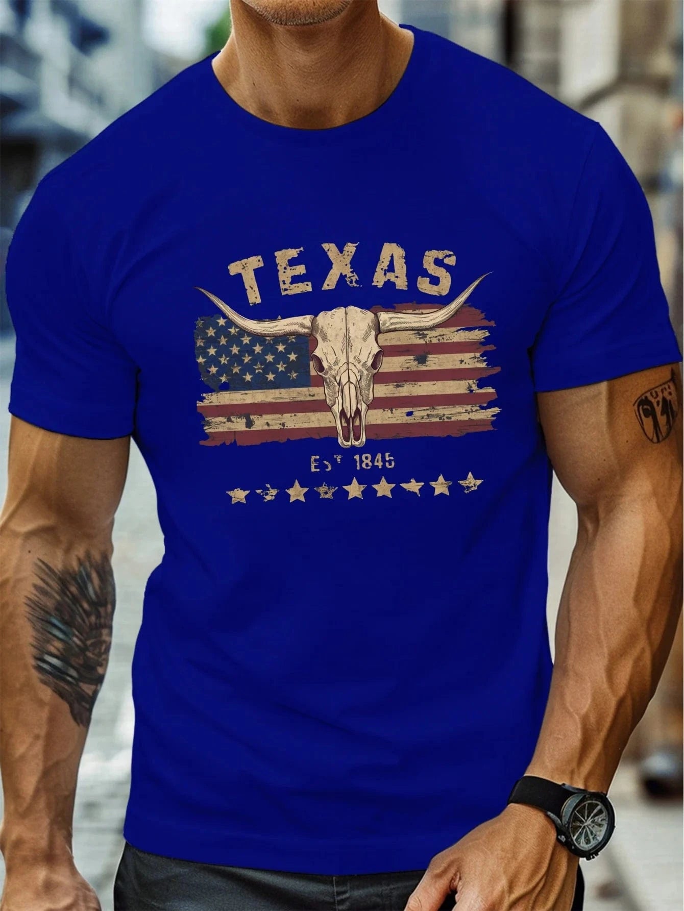T-shirt i Bomull med Texas Longhorn
