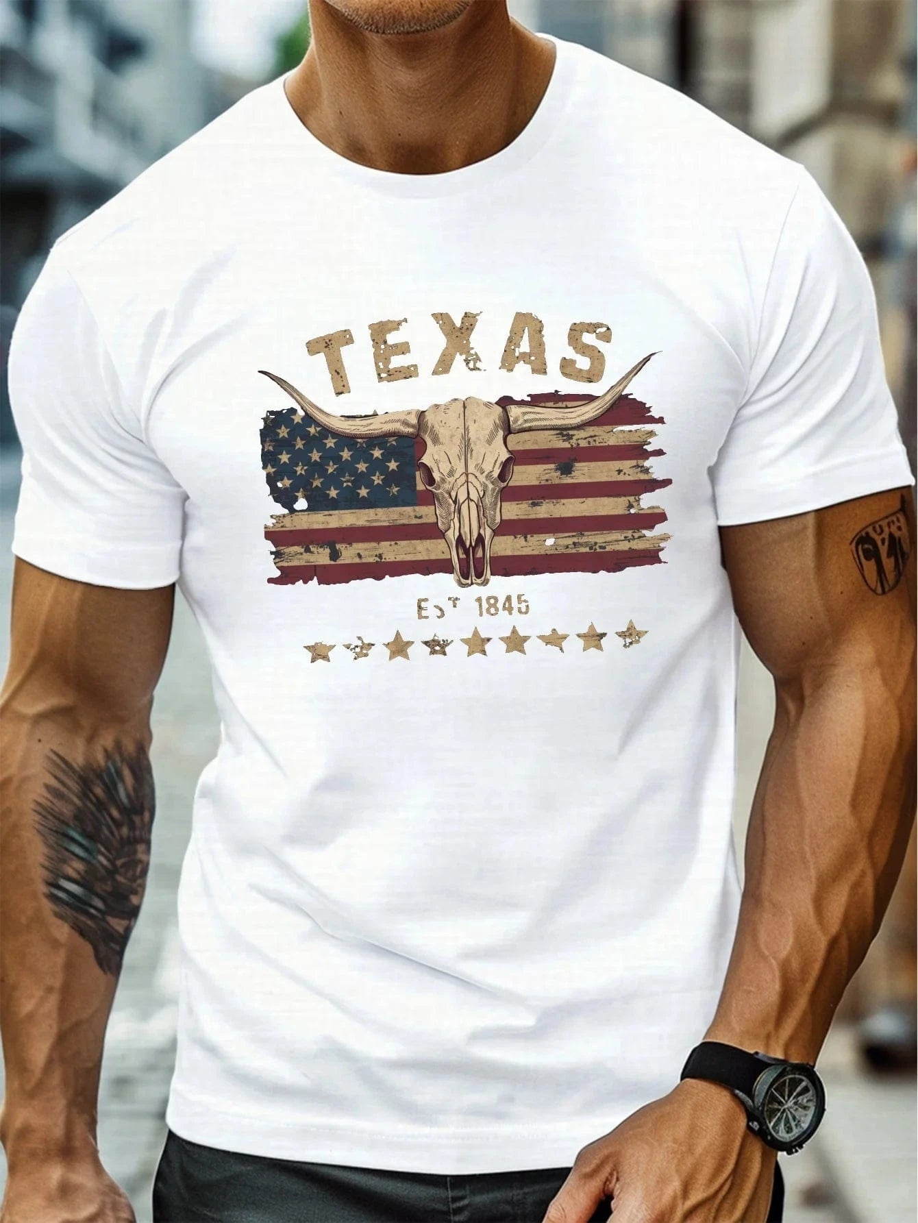 T-shirt i Bomull med Texas Longhorn Vit / XS