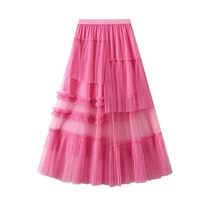 Transparent tyllkjol med volanger för dam Rosa röd / One Size