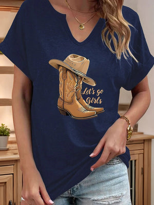 Tshirt med cowboyhatt och boots "Let’s Go Girls" Marinblå / S