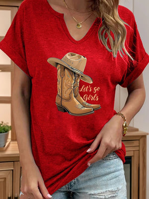 Tshirt med cowboyhatt och boots "Let’s Go Girls" Röd / S