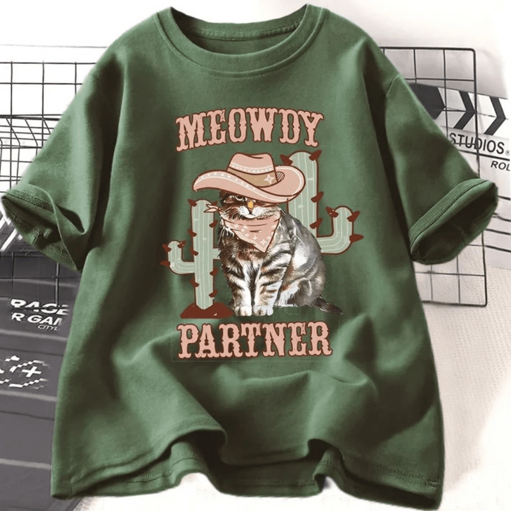 Tshirt med cowboykatt "Meowdy Partner"