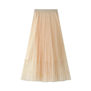Tyllkjol med pärldekorationer Ljusbeige / One Size