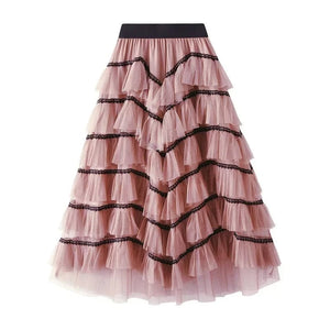 Tyllkjol med svarta kontrastband Rosa / One Size
