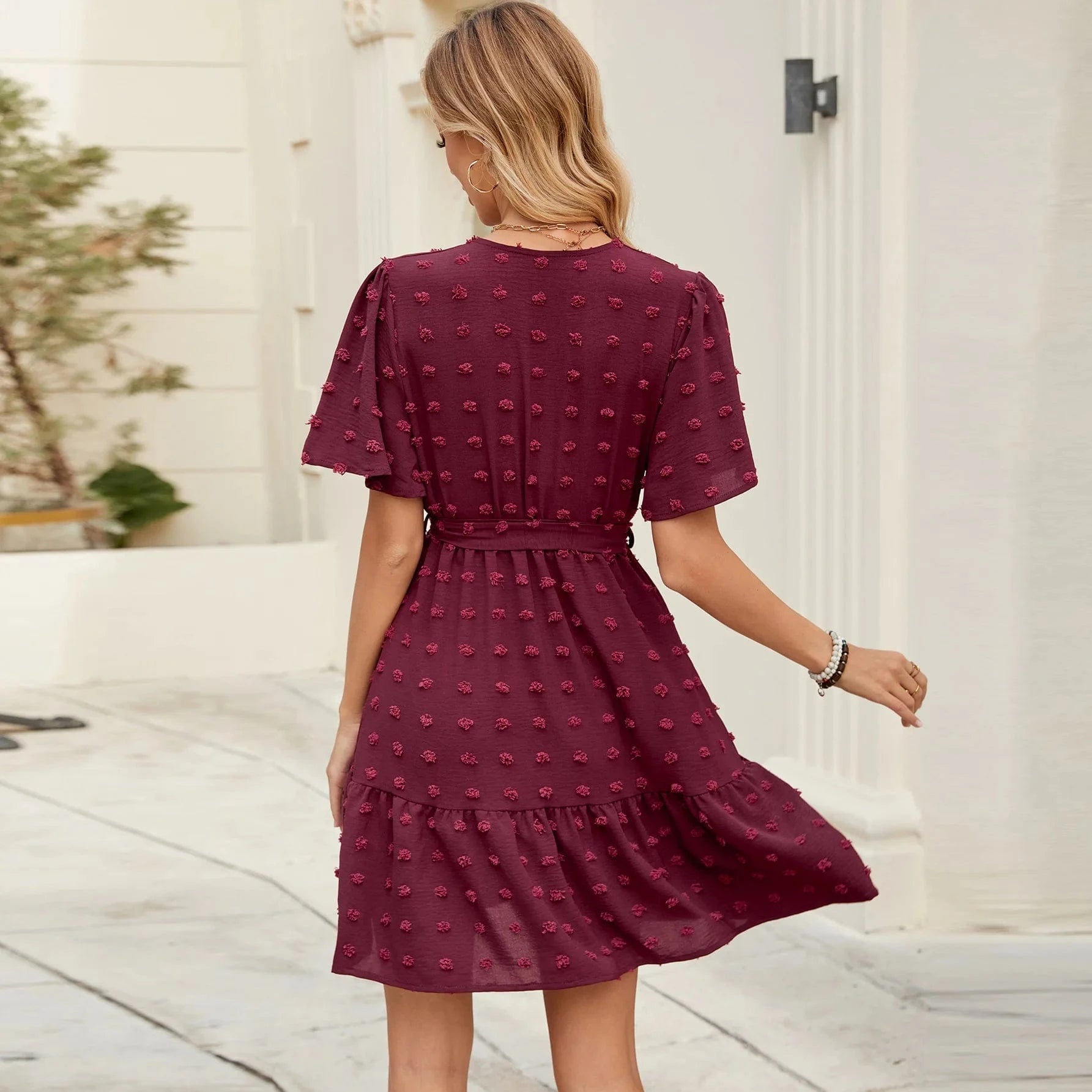 Vinröd klänning dam