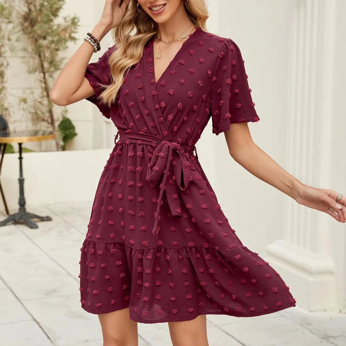 Vinröd klänning dam