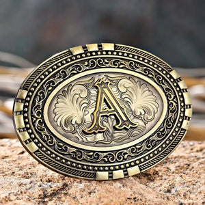 Vintage bältesspänne cowboy initial A Antikguld