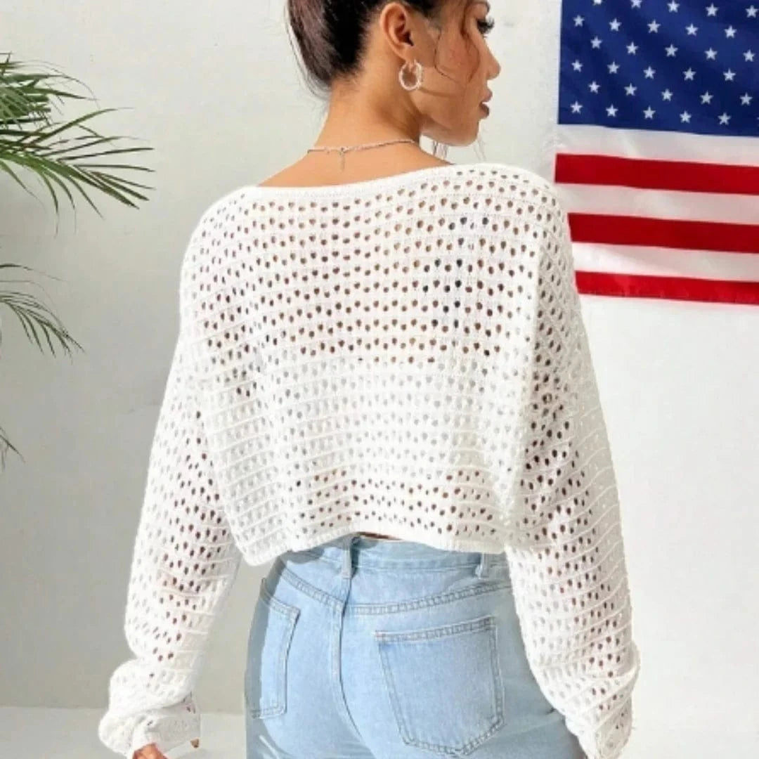 Virkad kort tröja med amerikansk flagga