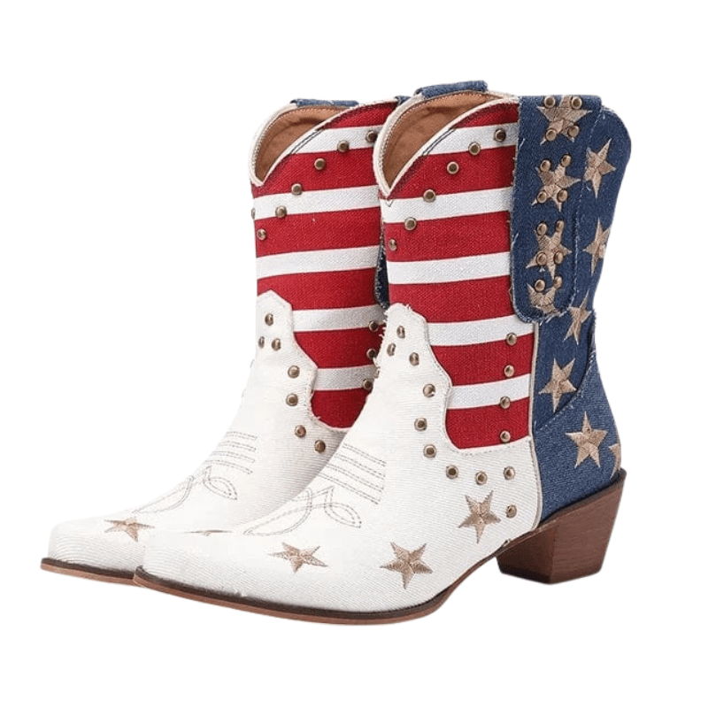 Vita Cowgirl Boots med Amerikansk Flagga