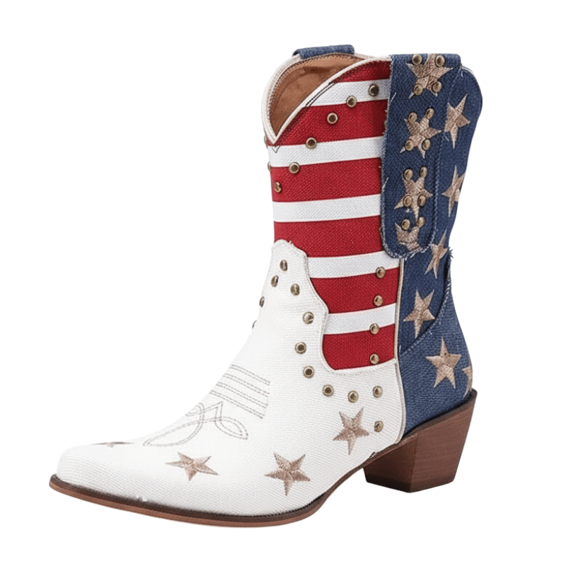 Vita Cowgirl Boots med Amerikansk Flagga