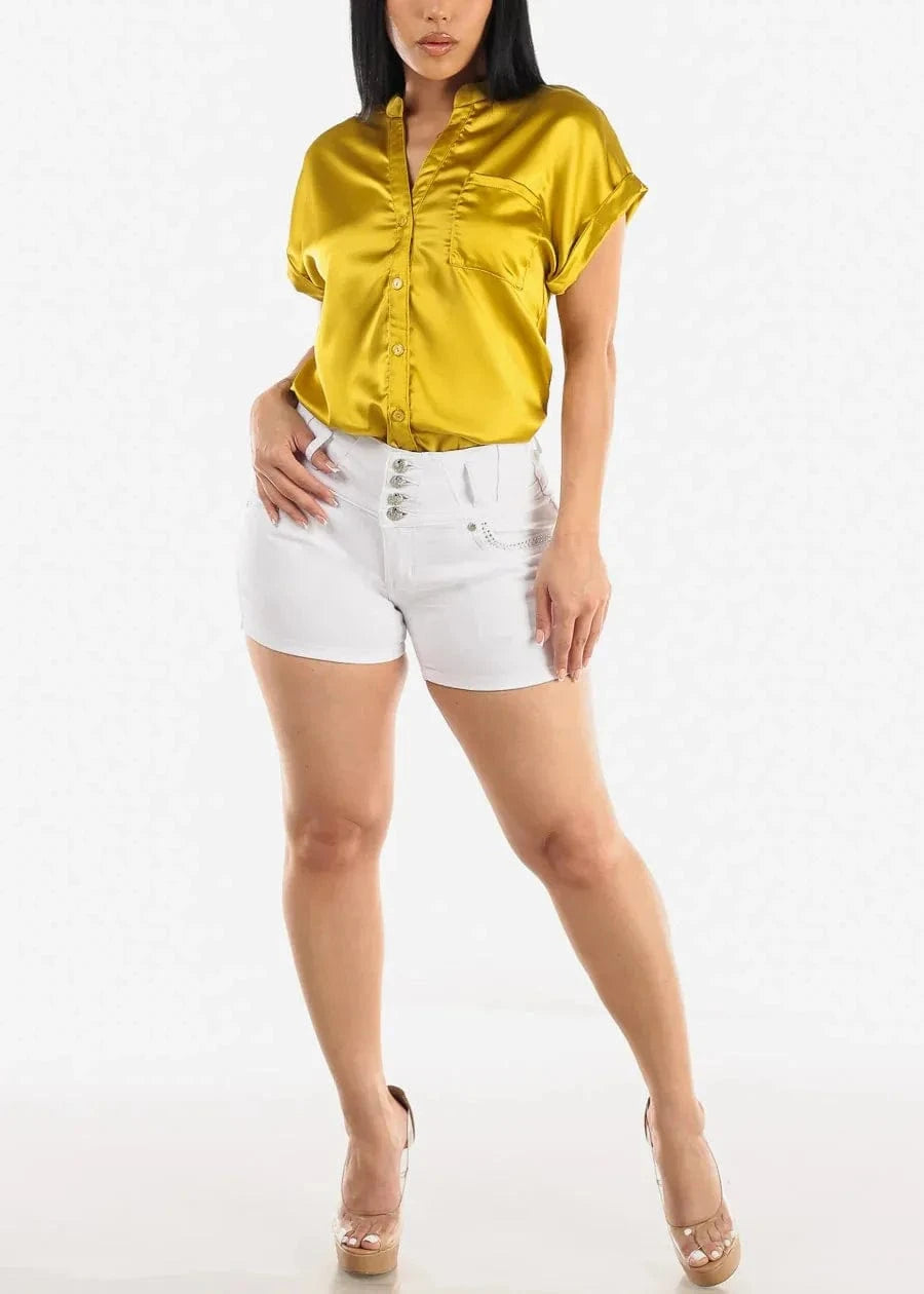 Vita högmidjade jeansshorts