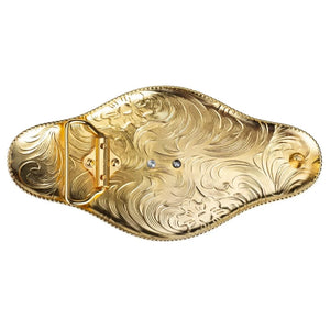 Western Bältesspänne "Böjande Cowboy" med Röda Strass och Guldgravyr