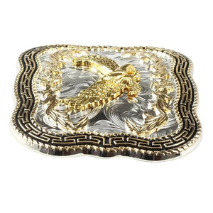 Western Bältesspänne Guldörn med Grekisk Nyckel och Blomgravyr Guld och silver
