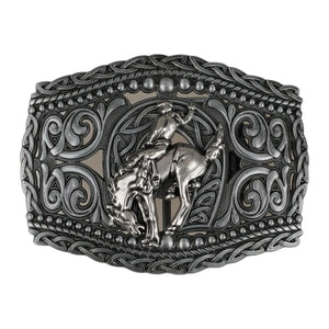 Western Bältesspänne i Metall med Präglad Design Ryttare-silver