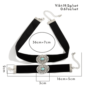Western choker och armband set med turkos Svart och silver