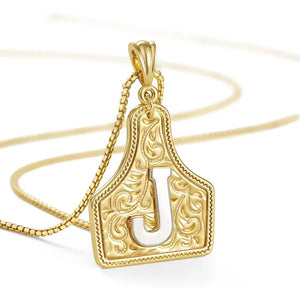 Western Cowgirl Initial Necklace Cowboy A-Z Letter Pendant Necklace for Women Handmade CowTag Two-Toned Jewelry Gift J / With cowboy box