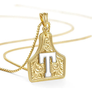 Western Cowgirl Initial Necklace Cowboy A-Z Letter Pendant Necklace for Women Handmade CowTag Two-Toned Jewelry Gift T / With cowboy box