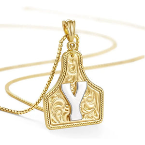 Western Cowgirl Initial Necklace Cowboy A-Z Letter Pendant Necklace for Women Handmade CowTag Two-Toned Jewelry Gift Y / With cowboy box