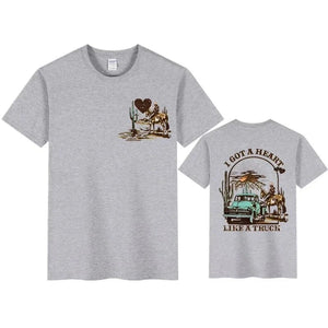 Western T-shirt för dam "I Got a Heart Like a Truck" Grå / XS