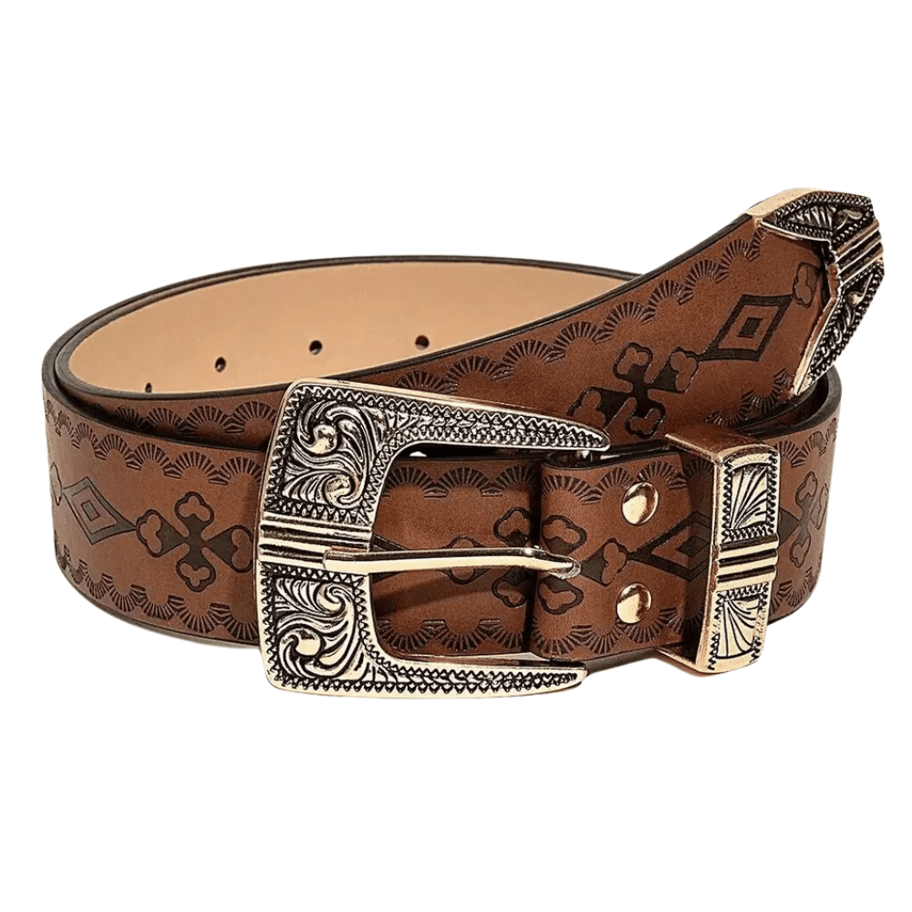 Westernbälte för kvinnor med vintagepräglat mönster och dekorativt spänne Brun / 102cm