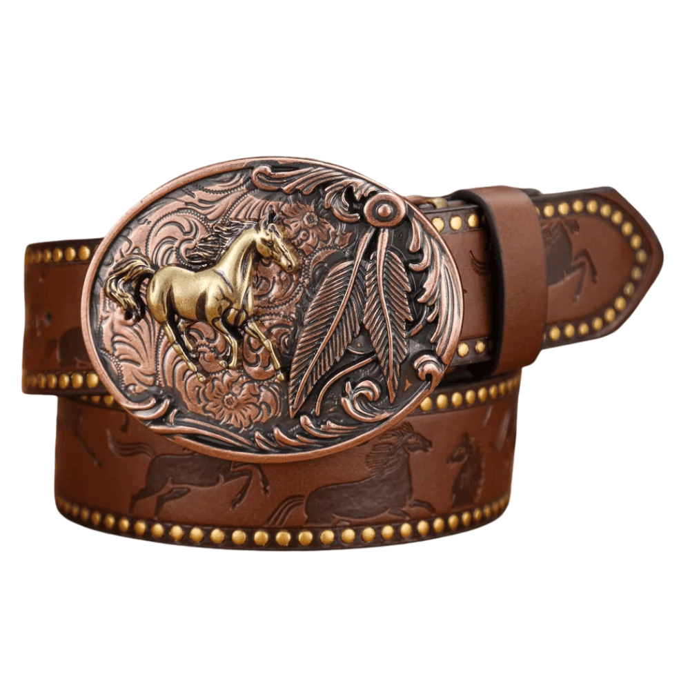 Westernbälte hästmotiv Mörkbrun / 120cm