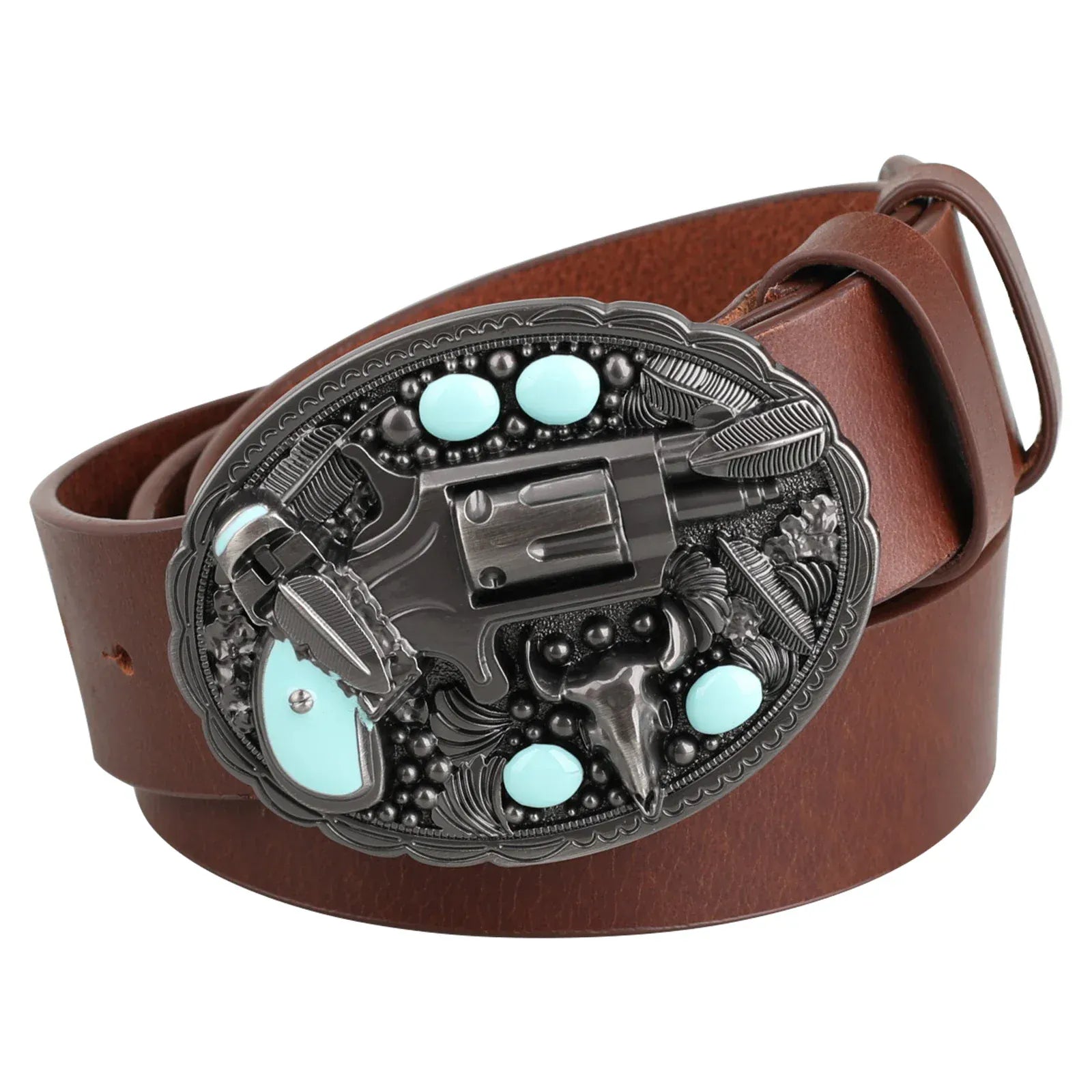 Westernbälte i äkta läder med pistolspänne