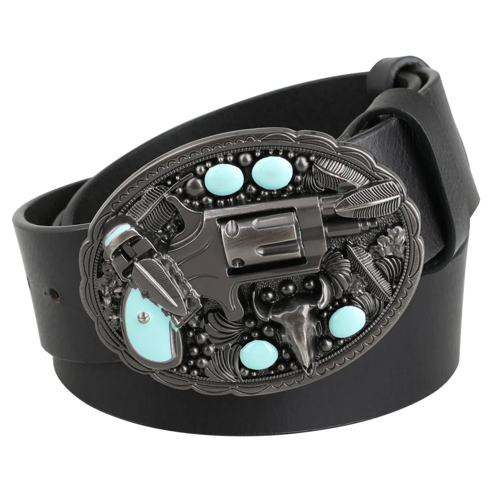 Westernbälte i äkta läder med pistolspänne