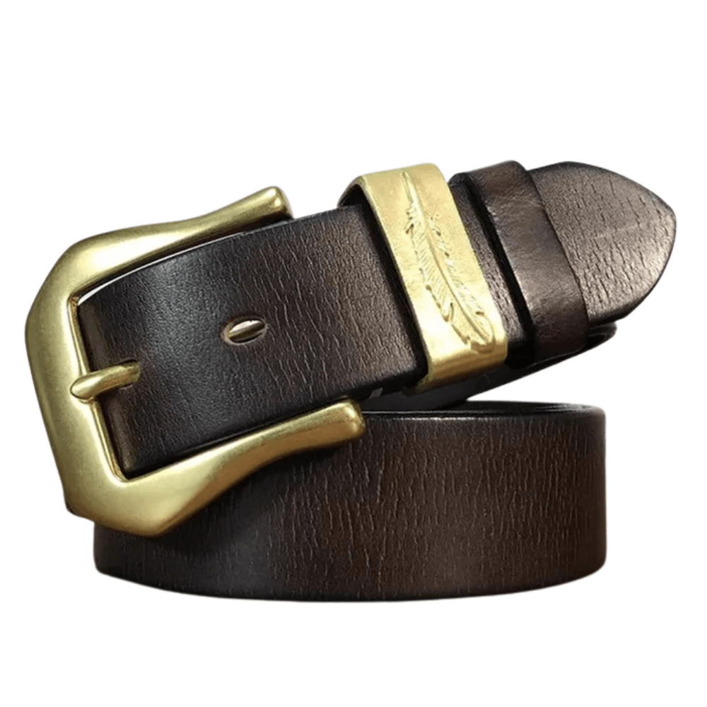 Westernbälte i äkta läder med vintage-kopparspänne Kaffe / 100cm