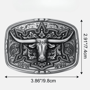 Westernbälte i präglat läder med oxhuvudspänne och blommönster