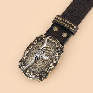 Westernbälte i Präglat läder med Storslagen Buckle