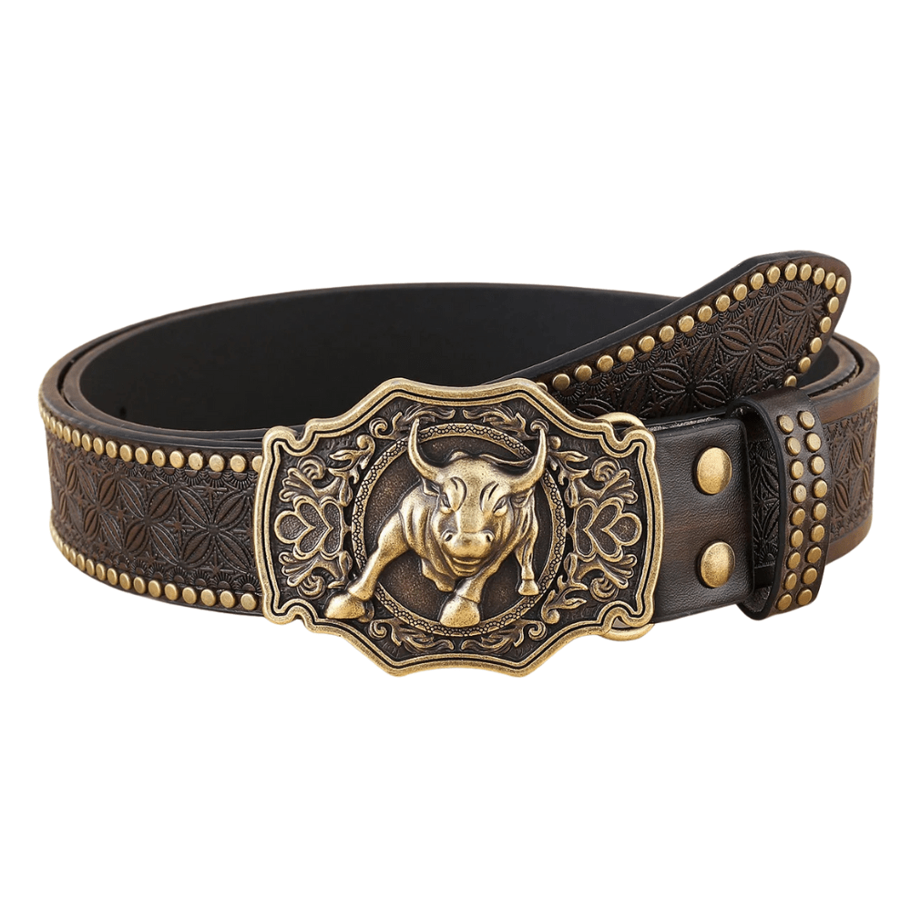 Westernbälte i Präglat läder med Storslagen Buckle Brun-tjur / 110cm