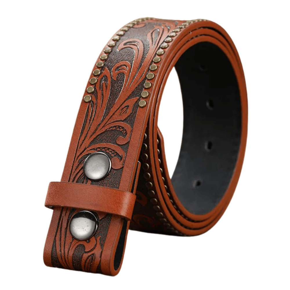 Westernbälte i Präglat utan spänne med Vintagekänsla Brun / 105cm