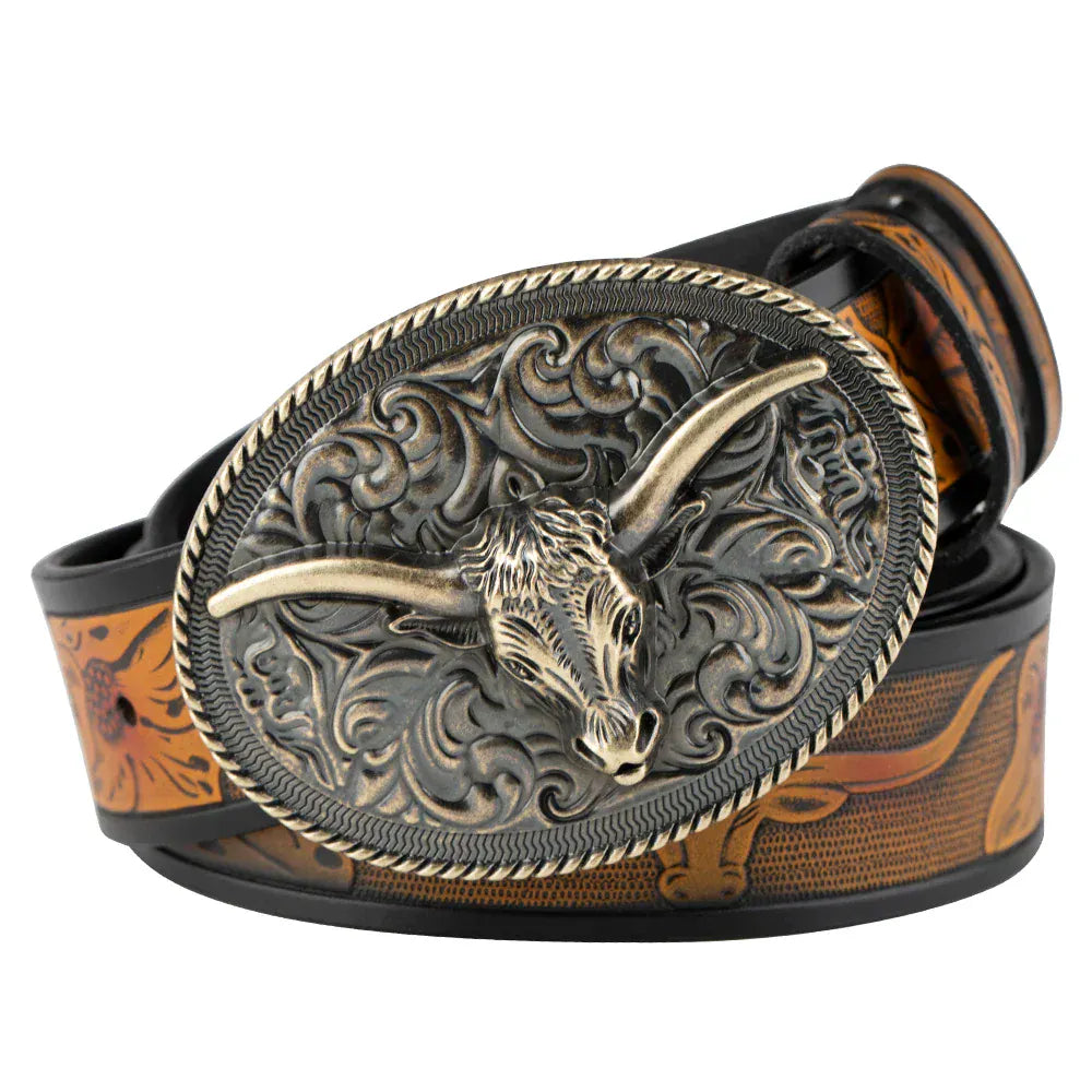 Westernbälte longhorn äkta läder Kamel / 90cm