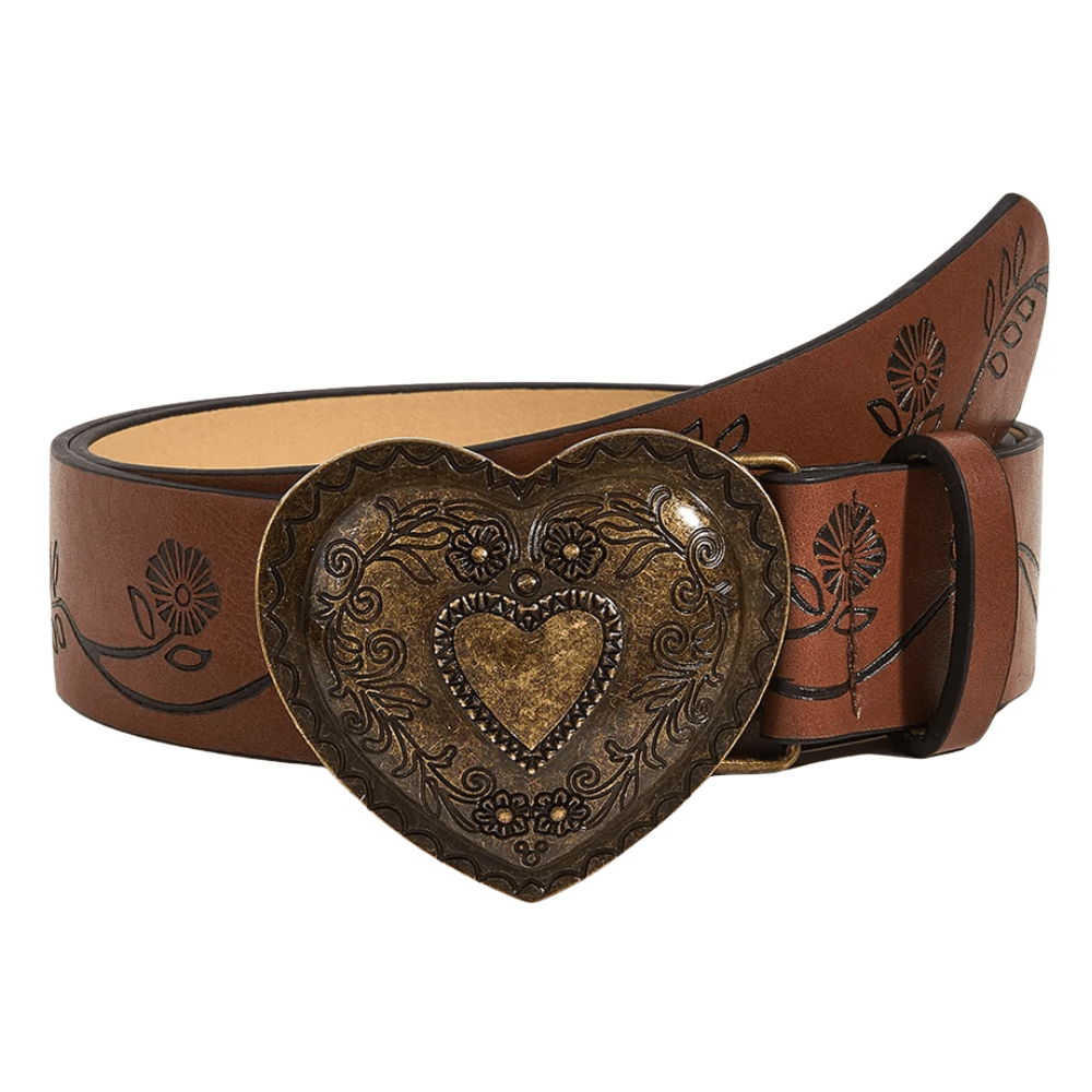 Westernbälte med Hjärtspänne i Retrodesign för Kvinnor Brun röd / 100cm