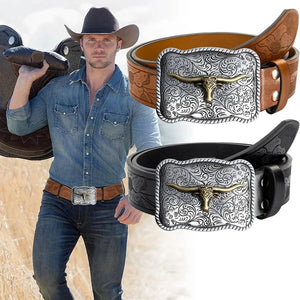 Westernbälte med Präglat Hornspänne och Blommönster