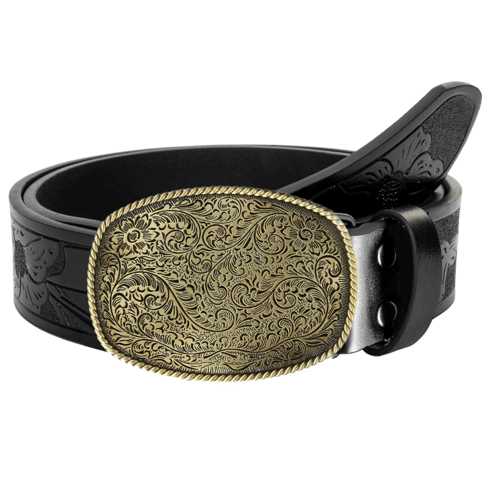 Westernbälte med präglat spänne i metall Svart och guld / 110cm