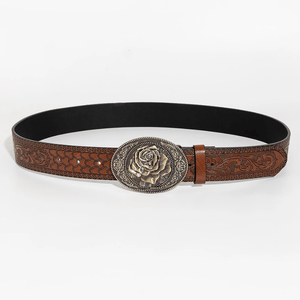 Westernbälte med Rosspänne i Brunt Präglat läder
