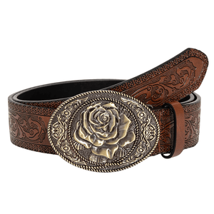 Westernbälte med Rosspänne i Brunt Präglat läder Brun Blommig 1 / 102cm