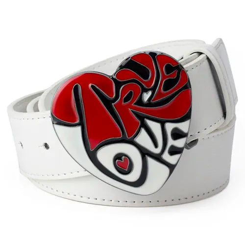 Westernbälte med rött hjärtspänne B Vit / 95cm