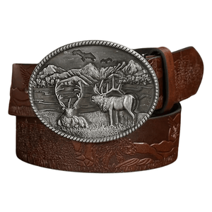 Westernbälte med silverhjortspänne Mörkbrun / 120cm